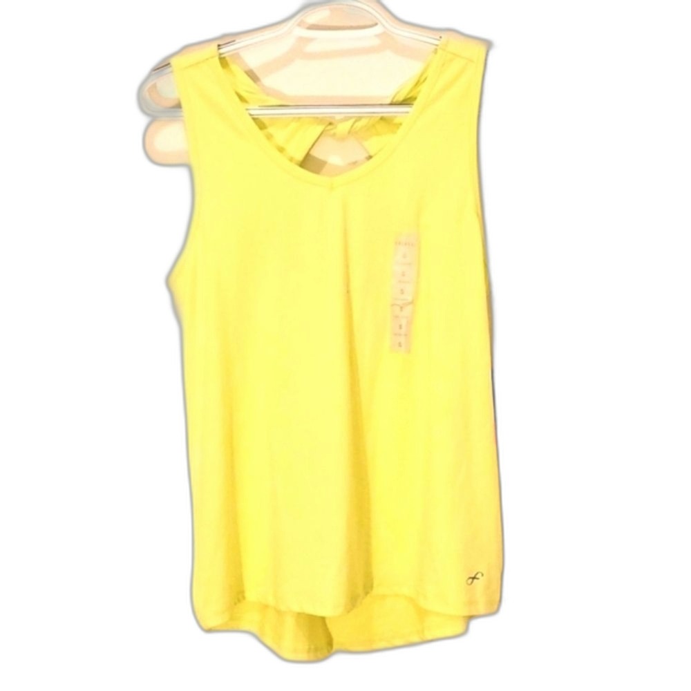 Athletic Works Womens Tank Top Yellow V Neck Bow Back Athletic Shirt Size S